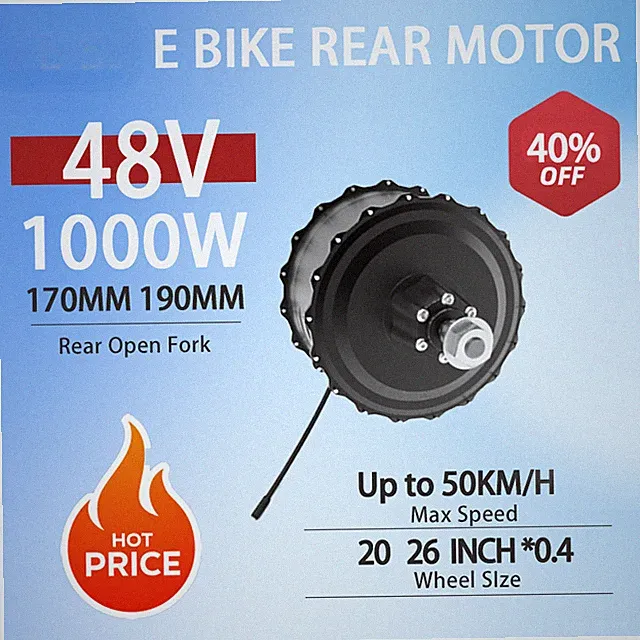 1000W 48V 20 24 26x4.0er Mountain Snow Electric Bicycle Fat Tire Rear Hub Motor