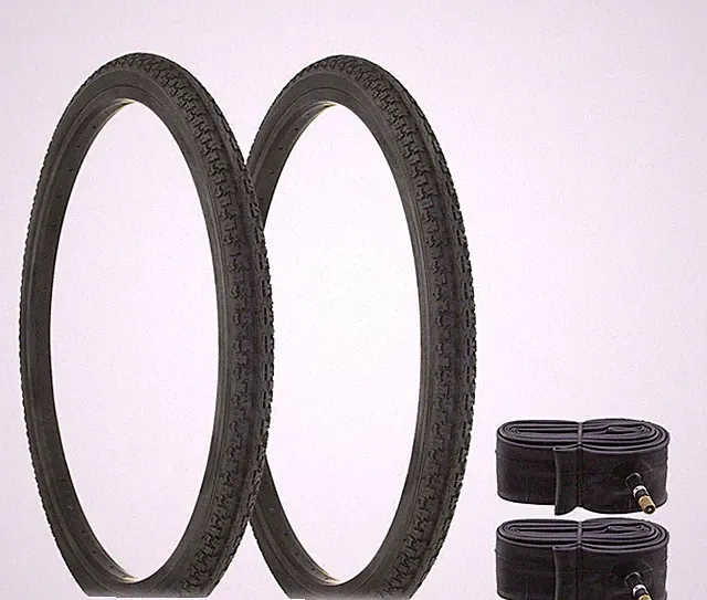 2x DURO 26” x 1.75 Bicycle Black Wire Bead Tires Rough Knobby Block Grip w/Tubes