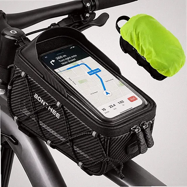 Bike Phone Holder Bag with Sun Visor, 1.5L Bike Frame Bag Waterproof, Bicycle...