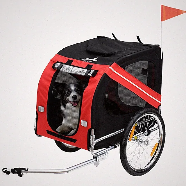 Dog Bike Trailer with 3 Entrances Large Wheels, Red