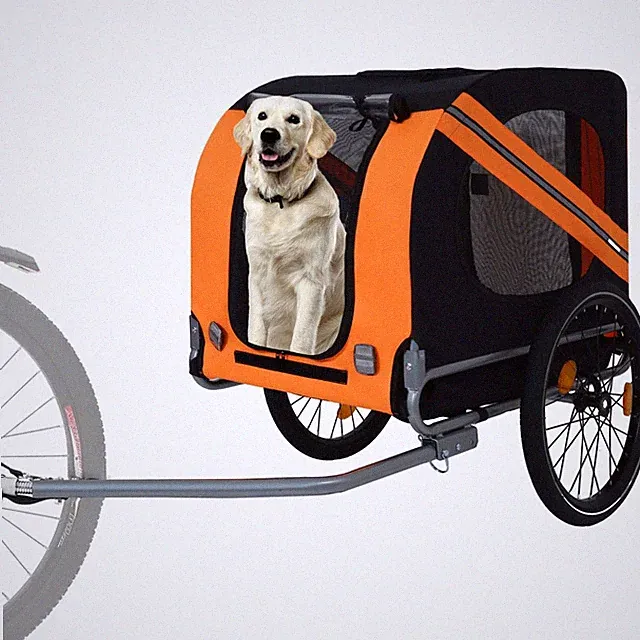Large Folding Dog Bike Trailer, 120LB Pet Carrier, All-Terrain Wheels & Hitch