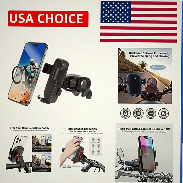 Motorcycle Phone Holder, Anti Shake Bicycle Phone Clamp for Road Ebike/Scoote...