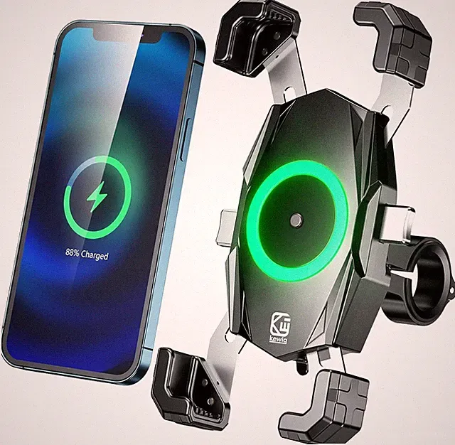 Motorcycle Phone Mount with Qi 15W Wireless Charger & USB C 20W Fast Charging Po
