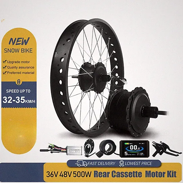 Snow E-bike Conversion Kit 20/26in 36V 48V 500W Rear Cassette Hub Motor Wheel