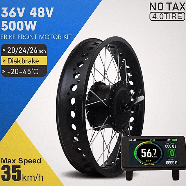 Snow Ebike Fat 4.0 Tyre 20/24/26Inch 36V 48V 500W Gear Front Hub Motor Wheel