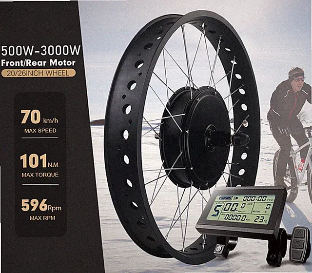 Snow Fat 4.0 Tyre 20 26in E-bike Conversion Kit 500-3000W Brushless Gear Motor